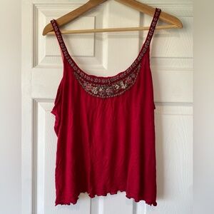 Red Beaded Embroidery Camisole